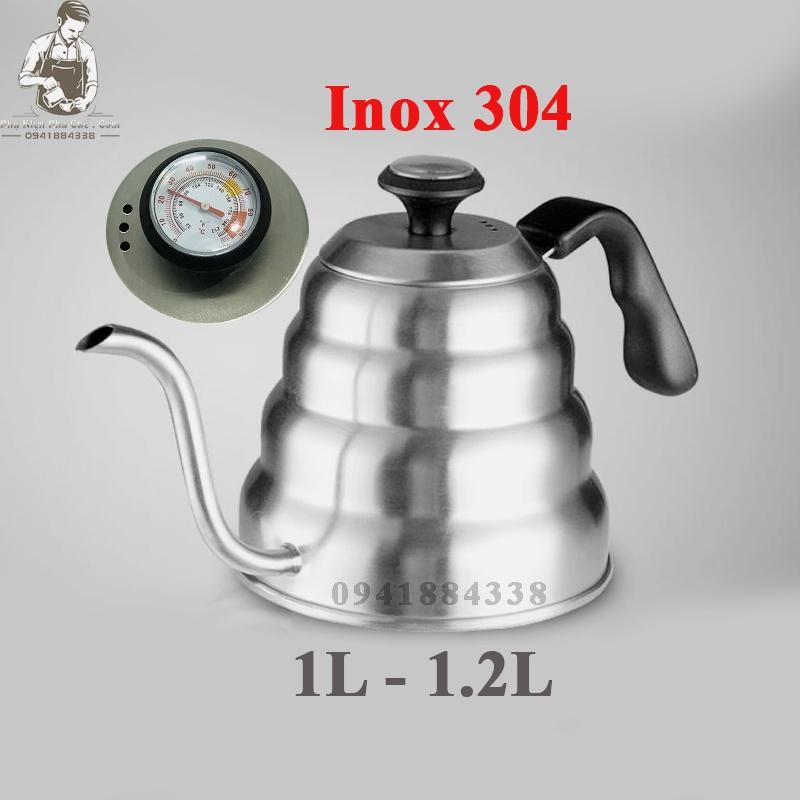 Ấm Cổ Ngỗng Rót Nước Pha Cà Phê V60 Có Nhiệt Kế Đun Được Bếp Từ Inox 304