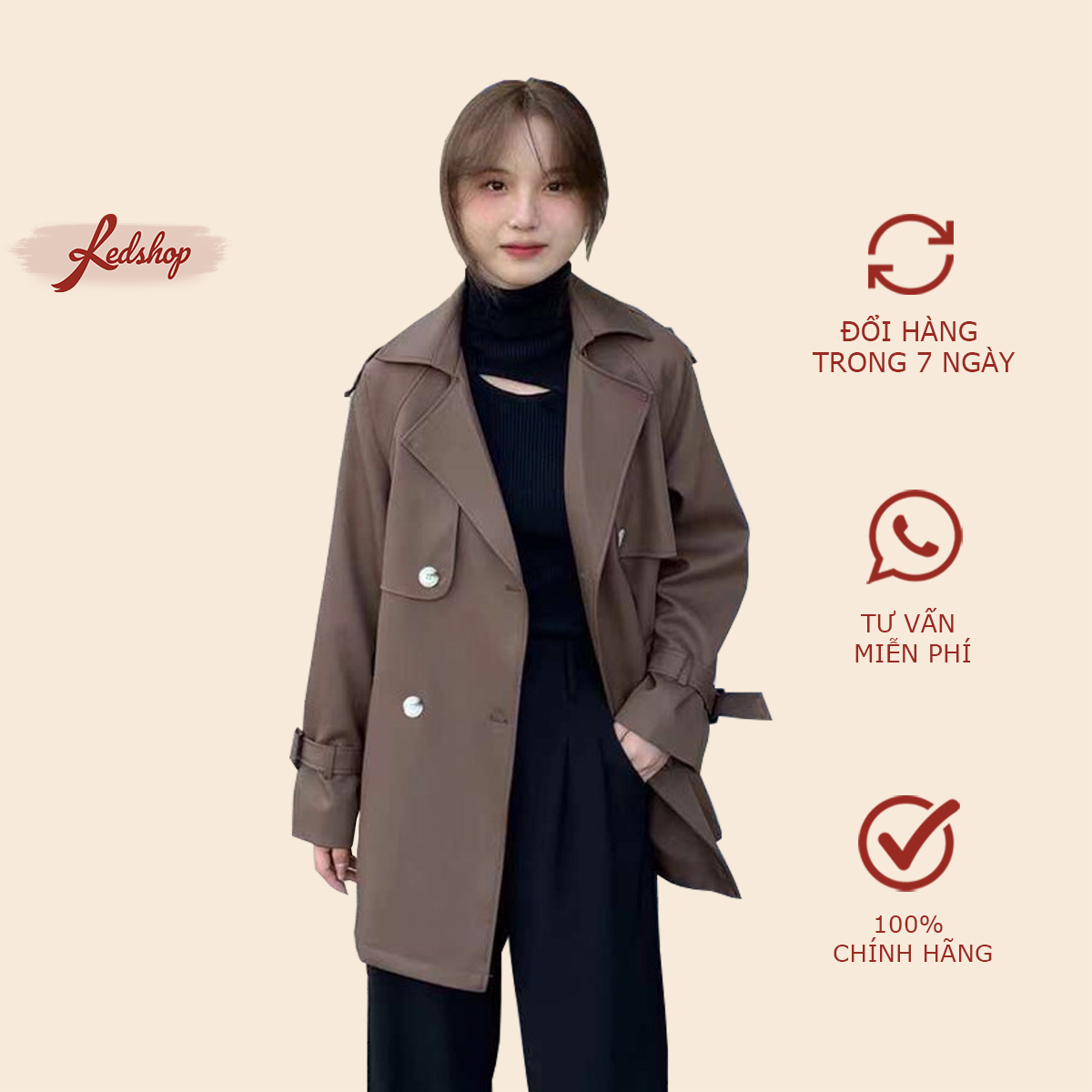 Áo khoác măng tô nữ kaki 2 lớp dày dặn snag chảnh phong cách Hàn Quốc Red Shop 30011