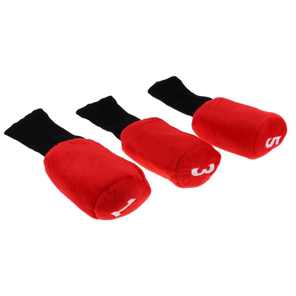 3pcs Long Neck Golf Club Head Cover Wood Headcover for Women Red+Black