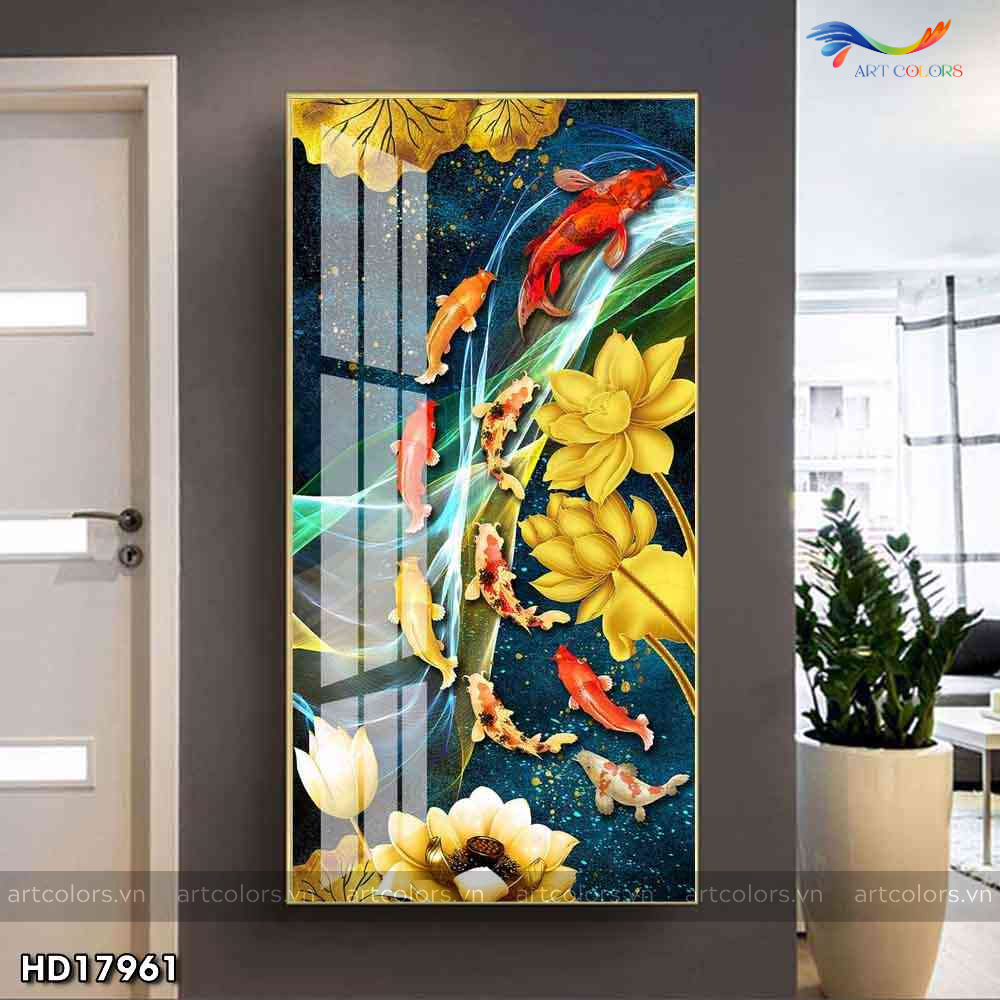 Tranh treo tường - Tranh tráng gương Cửu ngư quần hội