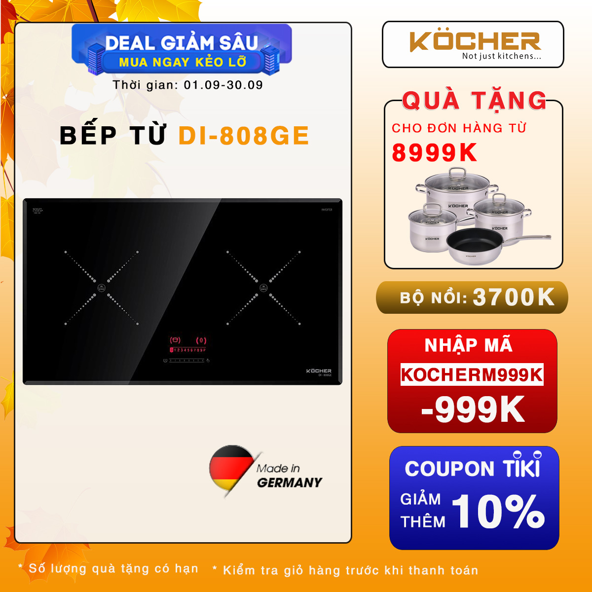 Bếp Điện Từ Đôi Kocher DI-808GE - Hàng chính hãng