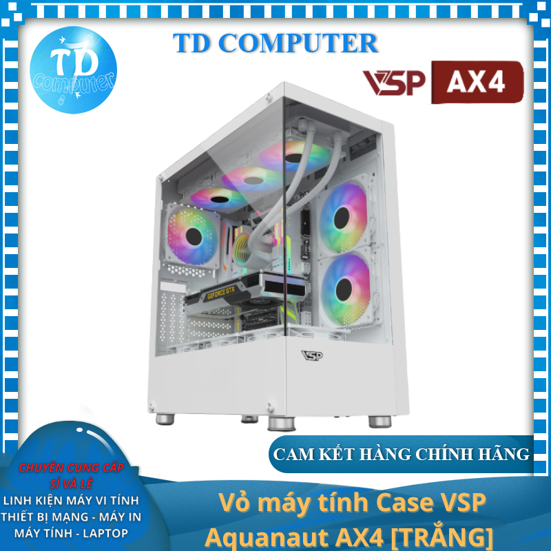 Vỏ máy tính Case VSP Aquanaut AX4 [TRẮNG] 2 mặt kính (ATX/M-ATX/mATX) (Không kèm Fan) - Hàng chính hãng Tech Vision phân phối