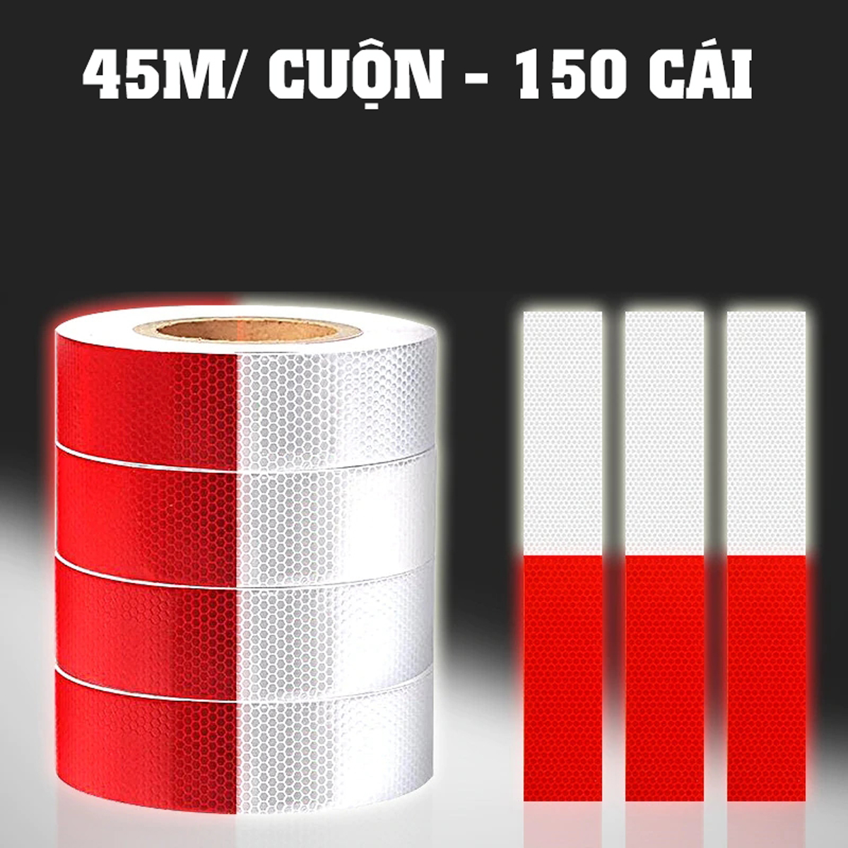 Cuộn Phản Quang 2 Màu Đỏ Trắng Bóc Dán Cho Xe Tải, Xe Container, Xe Hơi, Xe Ô tô Dài 45 Mét/ Cuộn Giúp An Toàn Ban Đêm Mai Lee