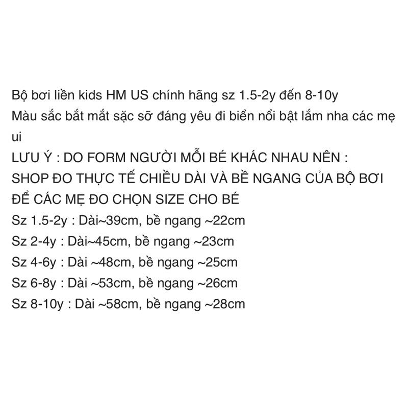 Bộ bơi liền kids HM US size 1.5-2y đến 8-10y (ĐỌC KĨ LƯU Ý Ạ)