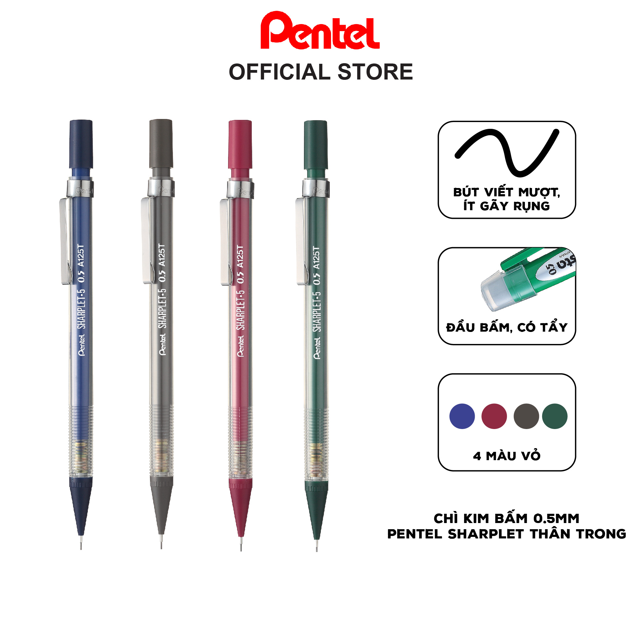 Bút chì kim bấm thân trong Pentel 0.5mm A125T