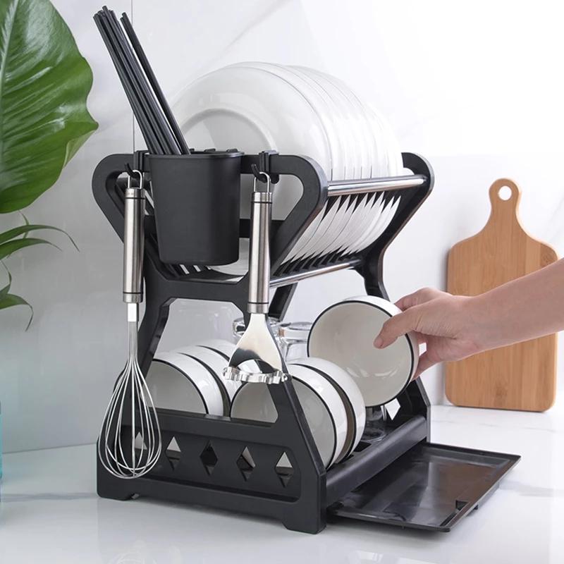 Hộ Gia Đình Món Ăn Phơi Đũa Tiện Dụng Giá Đỡ Bộ Đồ Ăn 2 Lớp Món Ăn Lọc Giá Treo Dụng Cụ Nhà Bếp Vật Dụng Nhà Bếp