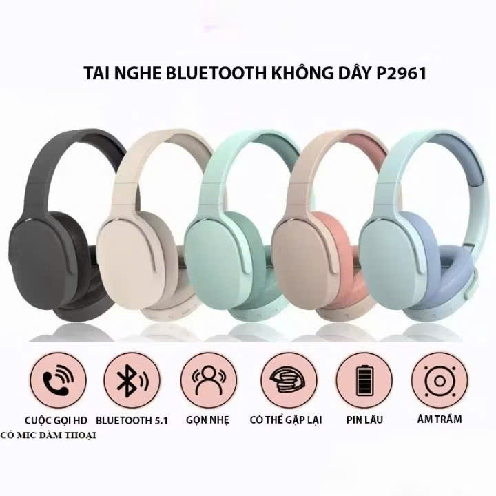 Tai nghe chụp tai bluetooth không dây âm Bass sâu trầm ấm có mic đàm thoại chống ồn, độ trễ cực thấp, gập gọn chơi game - HÀNG CHÍNH HÃNG