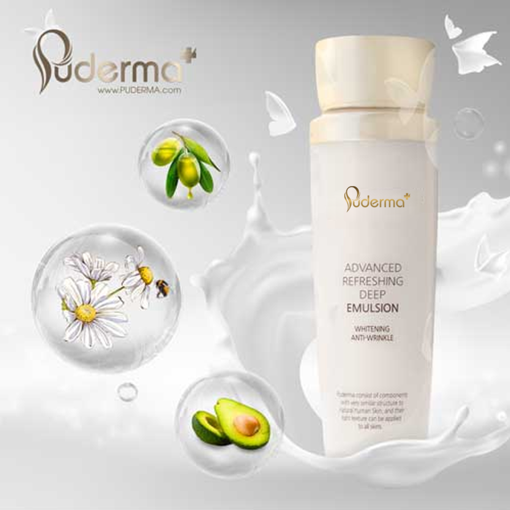 Sữa Dưỡng PUDERMA ADVANCED REFRESHING DEEP EMULSION: Trắng da, chống lão hóa, giảm mụn, thâm, sạm.