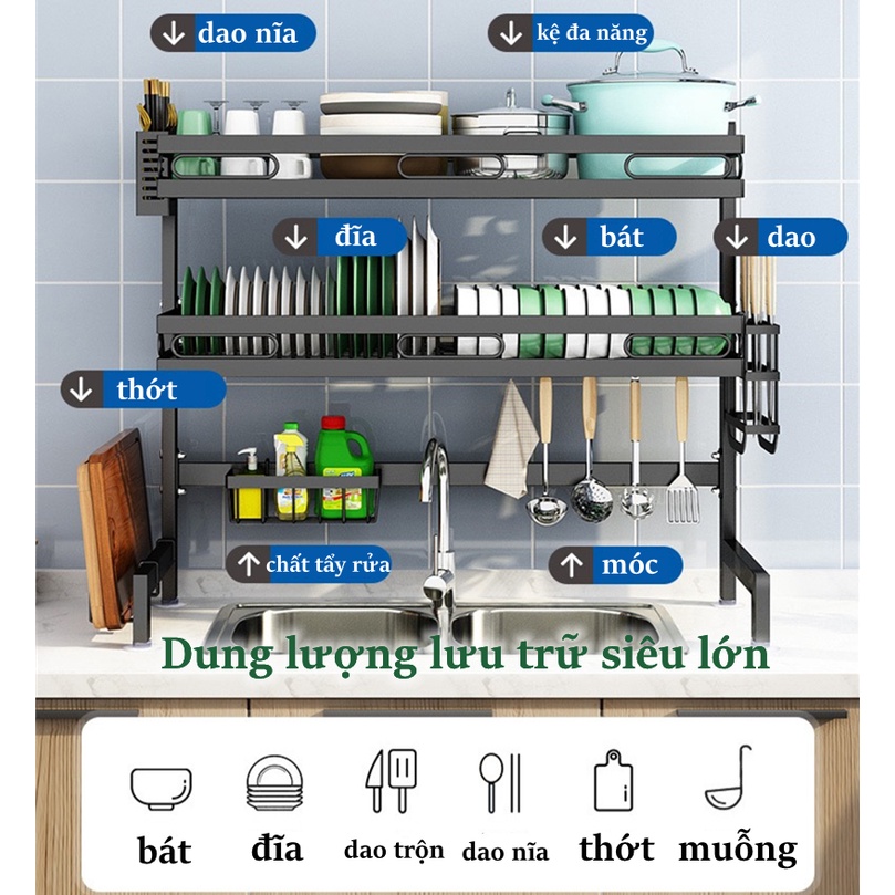 Ống Đựng Đũa Thìa Thoáng Khi Cài Lên Kệ Chén Bát Đĩa Thép Carbon Đen VANDO