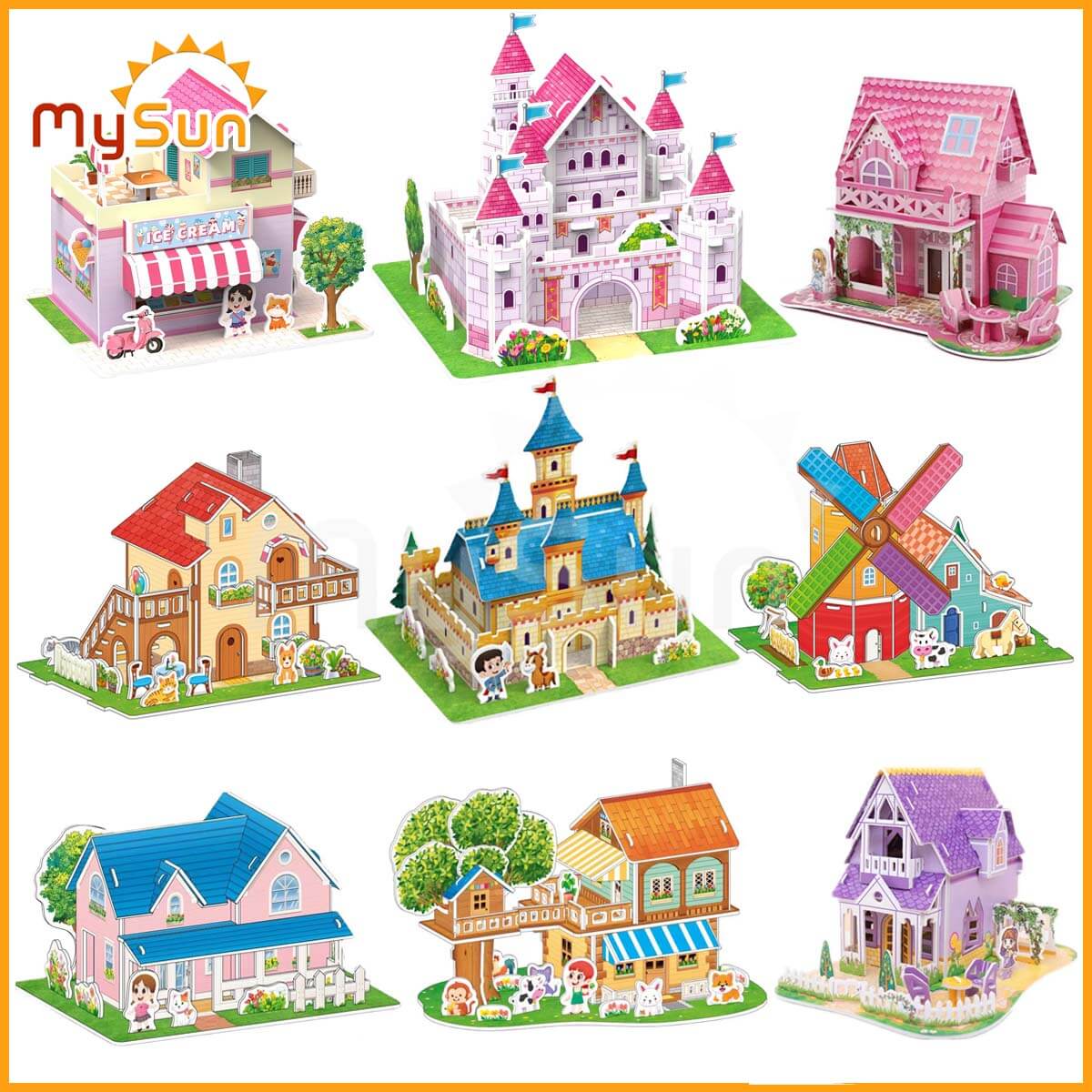 Lắp ráp ghép mô hình nhà bằng giấy 3d đồ chơi xếp hình lâu đài cho bé 1 2 3 4 5 tuổi MySun