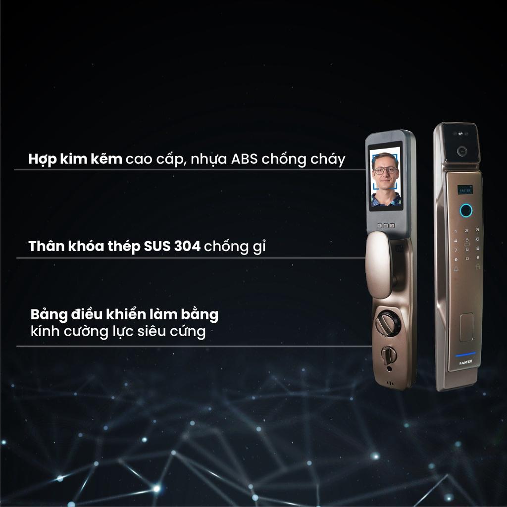 Khóa thông minh FS008FD3D-BS FASTER mở bằng FACE ID, app điều khiển, thẻ nhà, mật mã