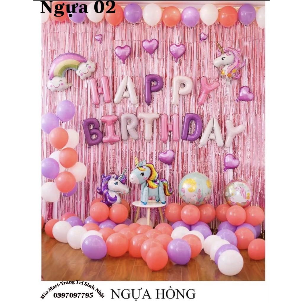 Set Sinh Nhật Ngựa Pony,Combo Trang Trí Sinh Nhật Ngựa Xanh, Hồng Tặng Kèm 5 Bóng Bay,Bơm,Băng Keo BB71