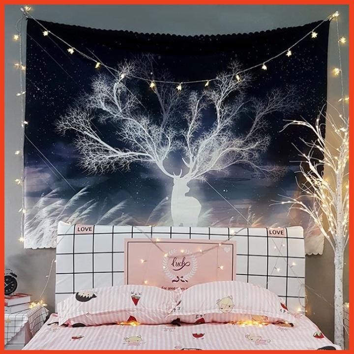 Tranh vải treo tường - Thảm vải đa năng hình nai rừng ma mị, decor phòng siêu đẹp