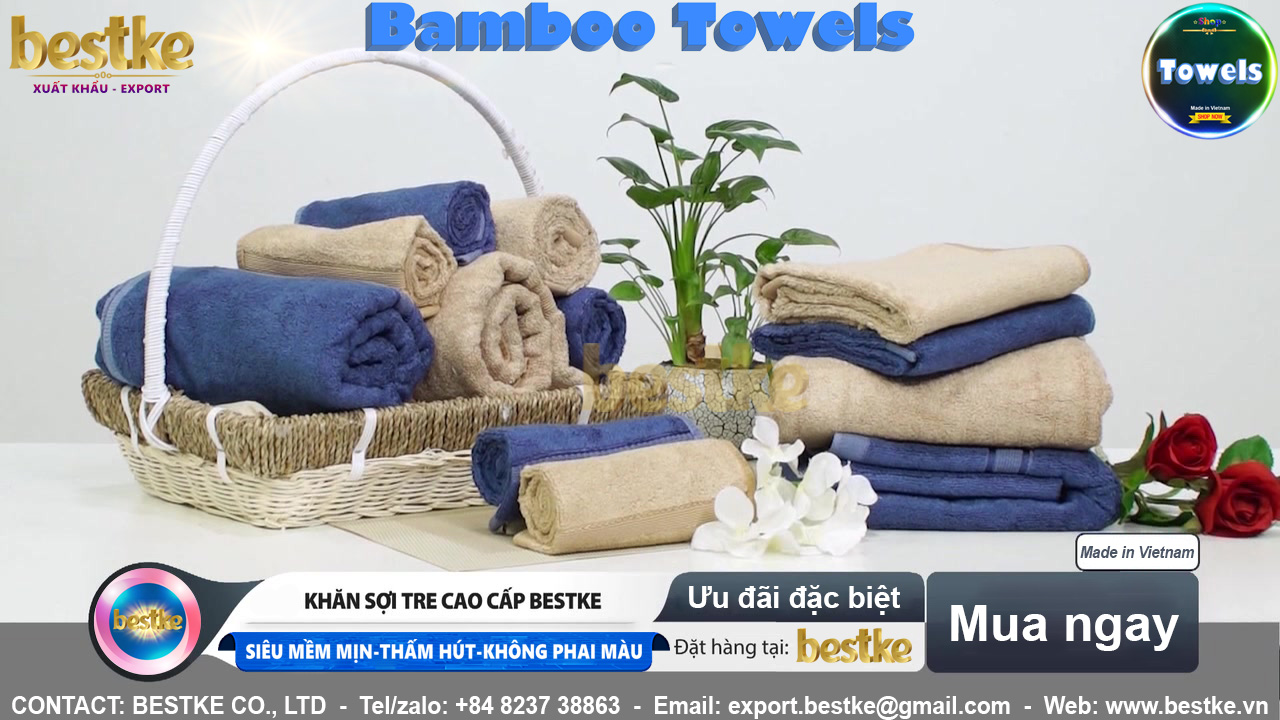 Combo 2 Khăn Mặt Bamboo Bestke Cao cấp Xuất khẩu Hàn Quốc màu xanh đậm size 30*50cm, Bamboo Towels