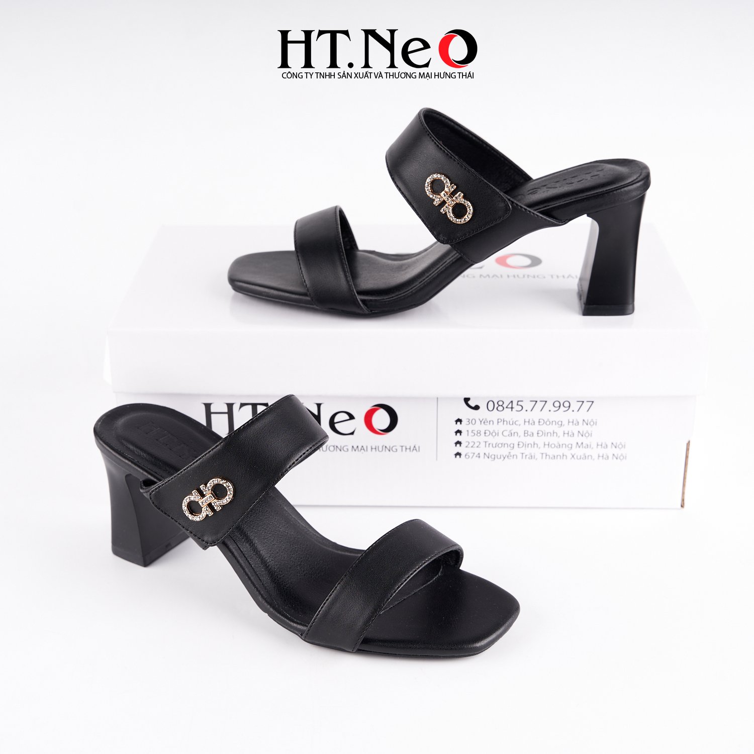 Sandal nữ, dép nữ 5p gót trụ chất liệu da khuy CHO SDN174