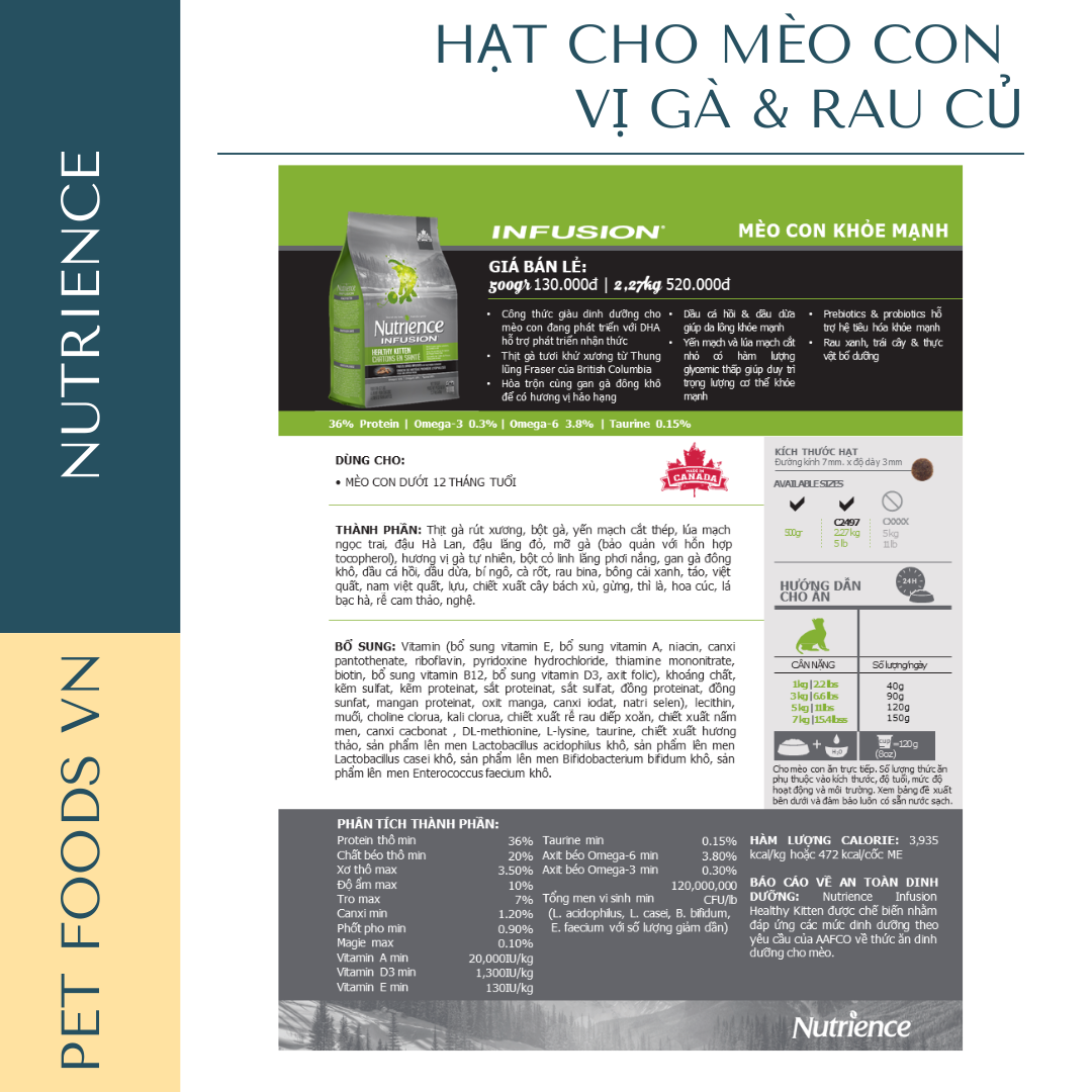 Hạt cho mèo con NUTRIENCE Infusion Kitten vị Gà &amp; Rau củ