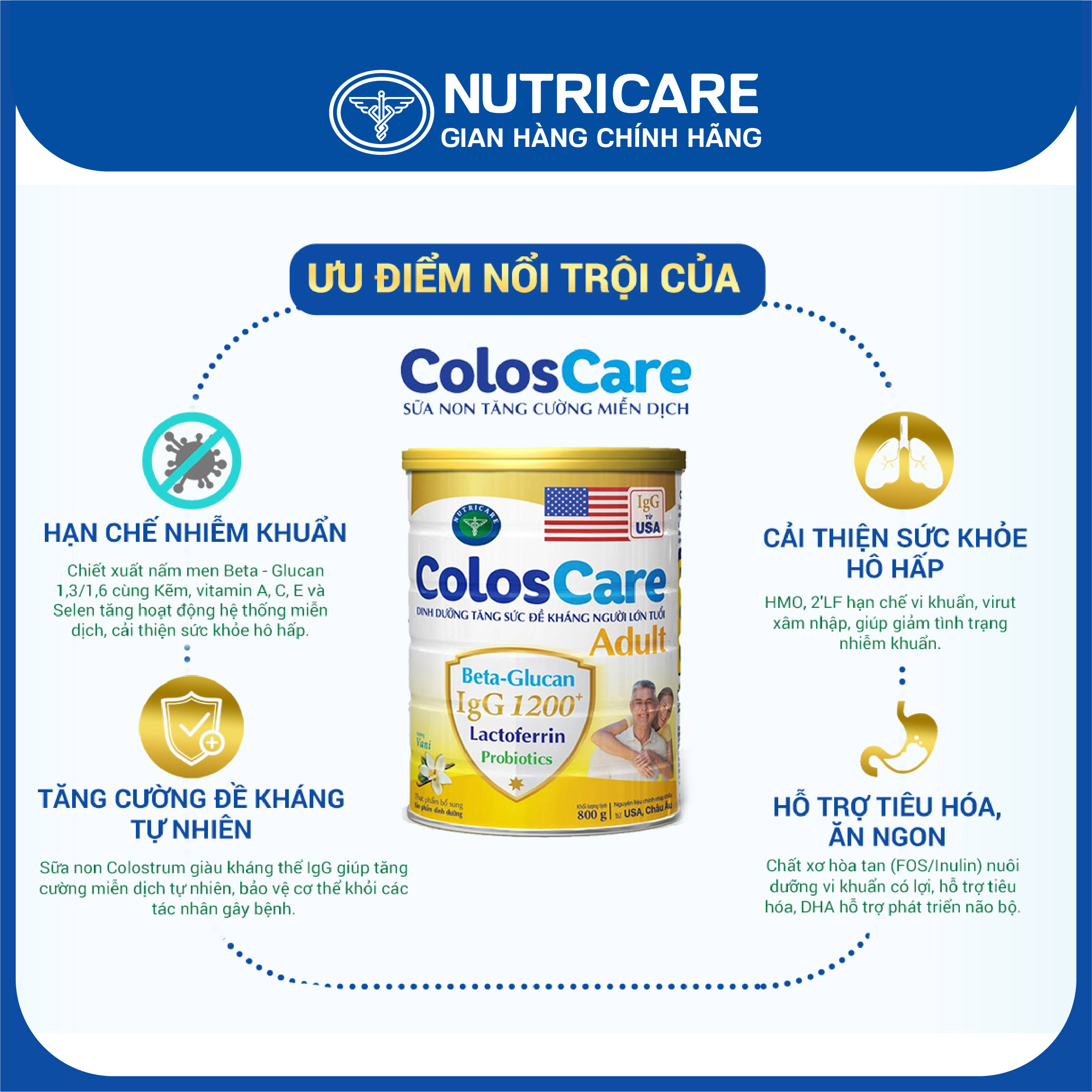 [Tặng 2 lọ yến] Sữa bột Nutricare ColosCare Adult cho người lớn tuổi 800g