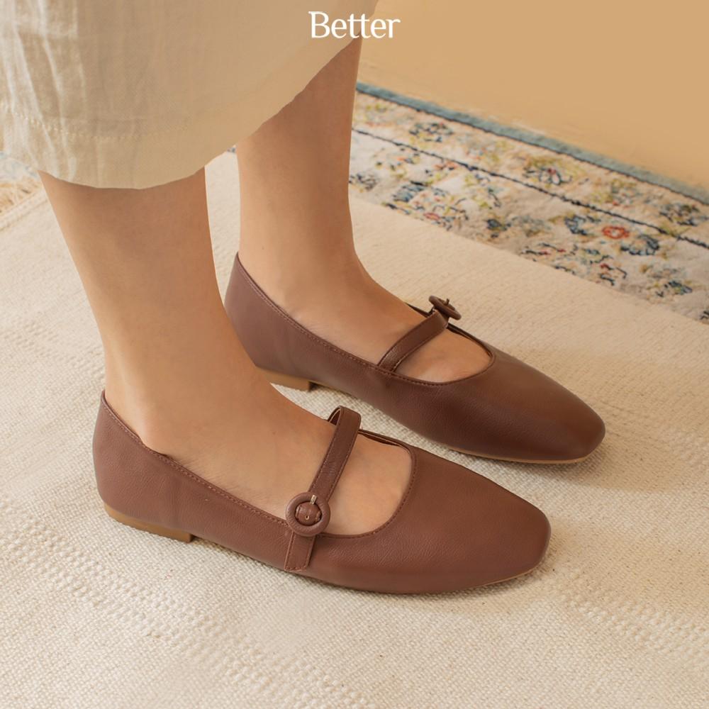 Giày búp bê bệt Mary Jane da sần đen đỏ đun 240819002 Better Shoes