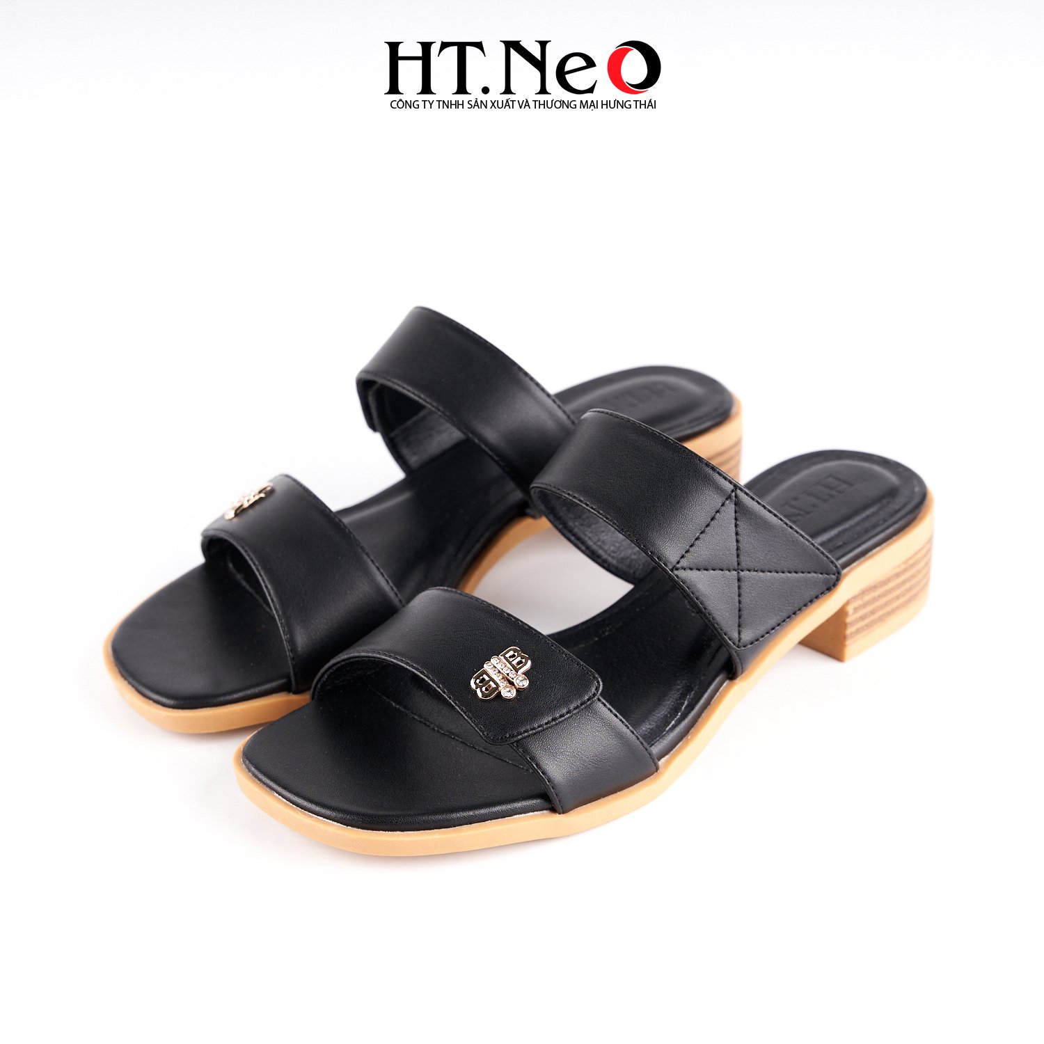 Sandal nữ, dép nữ 3p gót trụ chất liệu da khuy bướm SDN172