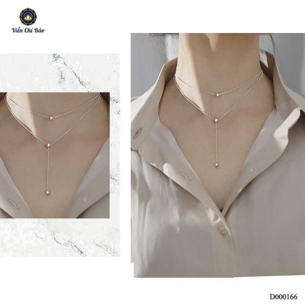 Dây chuyền Choker 2 lớp đính bi tròn sang chảnh Vòng cổ bạc nữ S925