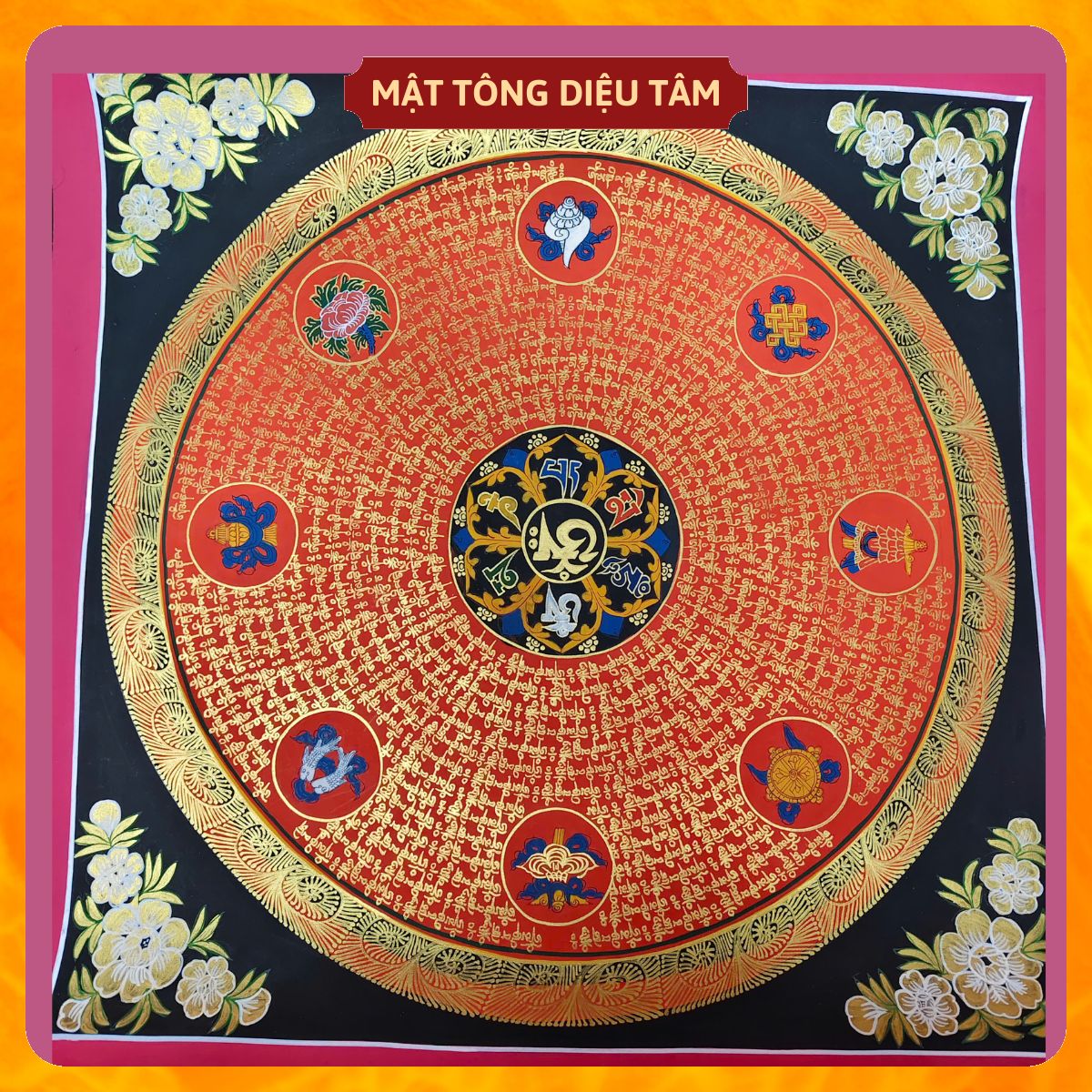 Tranh Mandala Lục Tự Chân Ngôn tranh Chú Om Vẽ Tay Thủ Công họa sư Nepal 55cm kim cương thừa [ tranh KHÔNG KHUNG] Mật tông Diệu Tâm