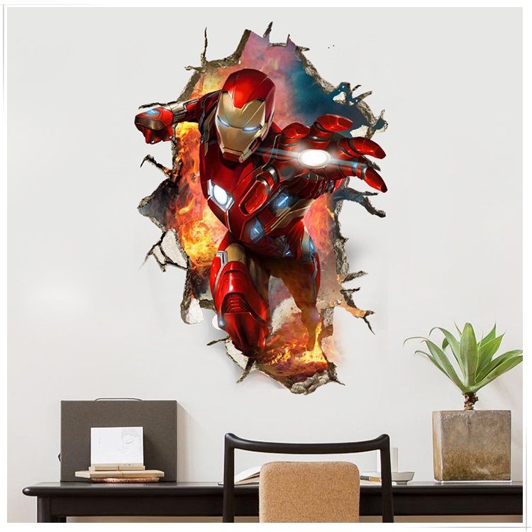 Decal dán tường 3D siêu anh hùng Người sắt size lớn - decal Iron man biệt đội báo thù (60 x 90 cm)