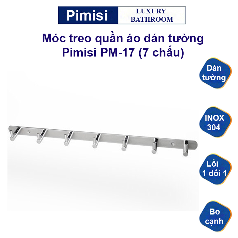 Móc Treo Quần Áo Dán Tường Inox 304 Phụ Kiện Nhà Tắm Pimisi - Kèm Keo Dán Siêu Chắc Hàng Chính Hãng - 7 Chấu