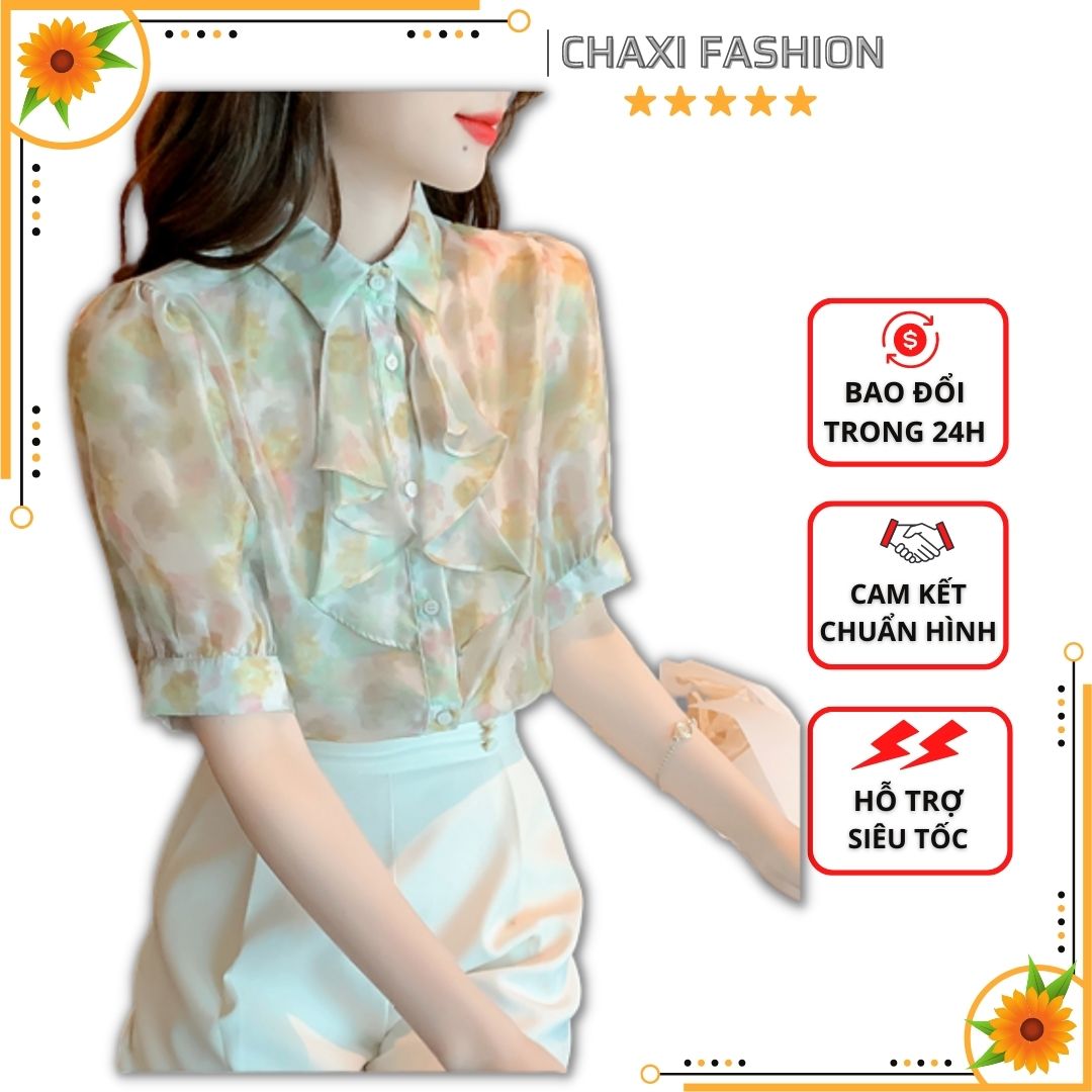 HÀNG QUẢNG CHÂU - ÁO SƠ MI VOAN HOA TAY LỠ PHỒNG NGỰC BÈO TIỂU THƯ - A63300