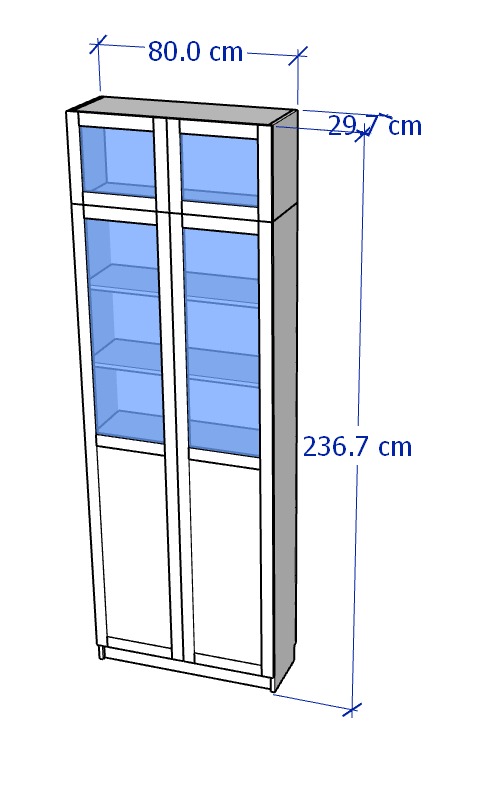 JELLY, Kệ sách 7 tầng cửa kính cổ điển, Phong cách Bắc Âu, 80x30x237cm