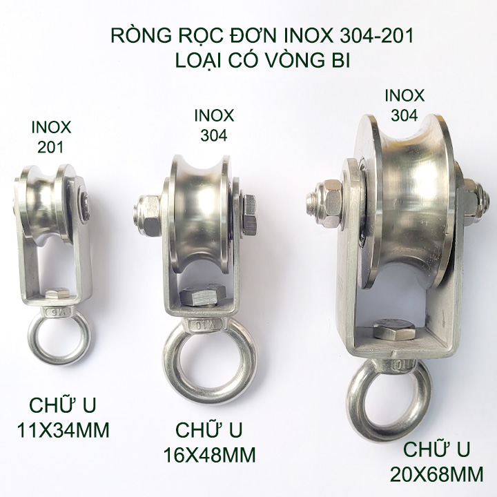 Ròng rọc đơn inox 304-201 không gỉ, có vòng bi với nhiều kích thước cho khách lựa chọn