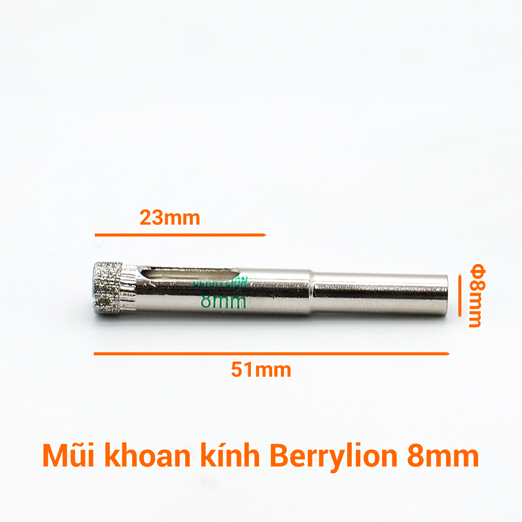 Mũi khoan kính đầu lõi kim cương mạ điện Berrylion (kích thước tùy chọn)