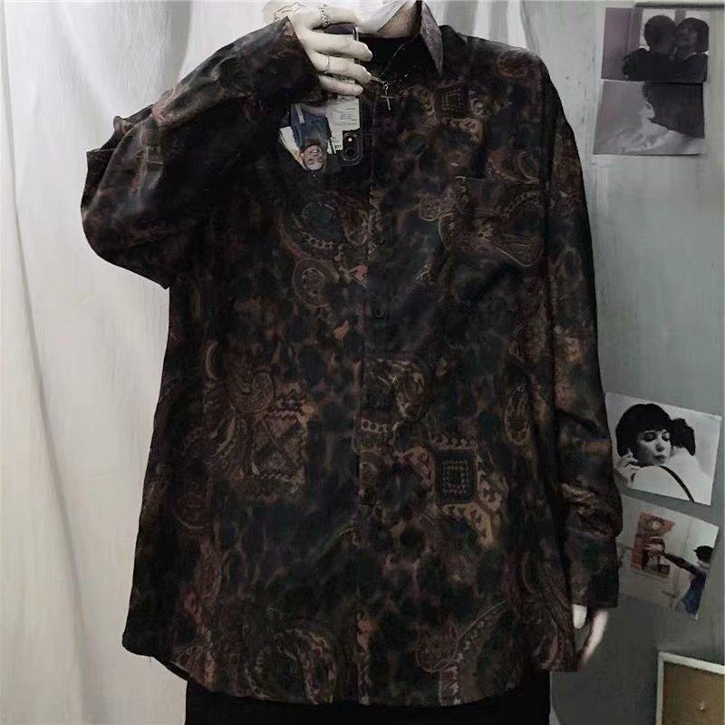 Áo Sơ Mi Nam Dài Tay Form Rộng In Họa Tiết 2 Màu