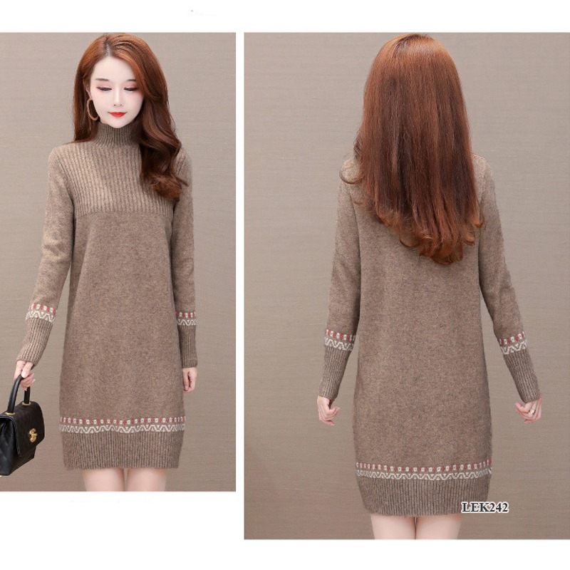 Váy len nữ cao cổ phong cách Hàn Quốc