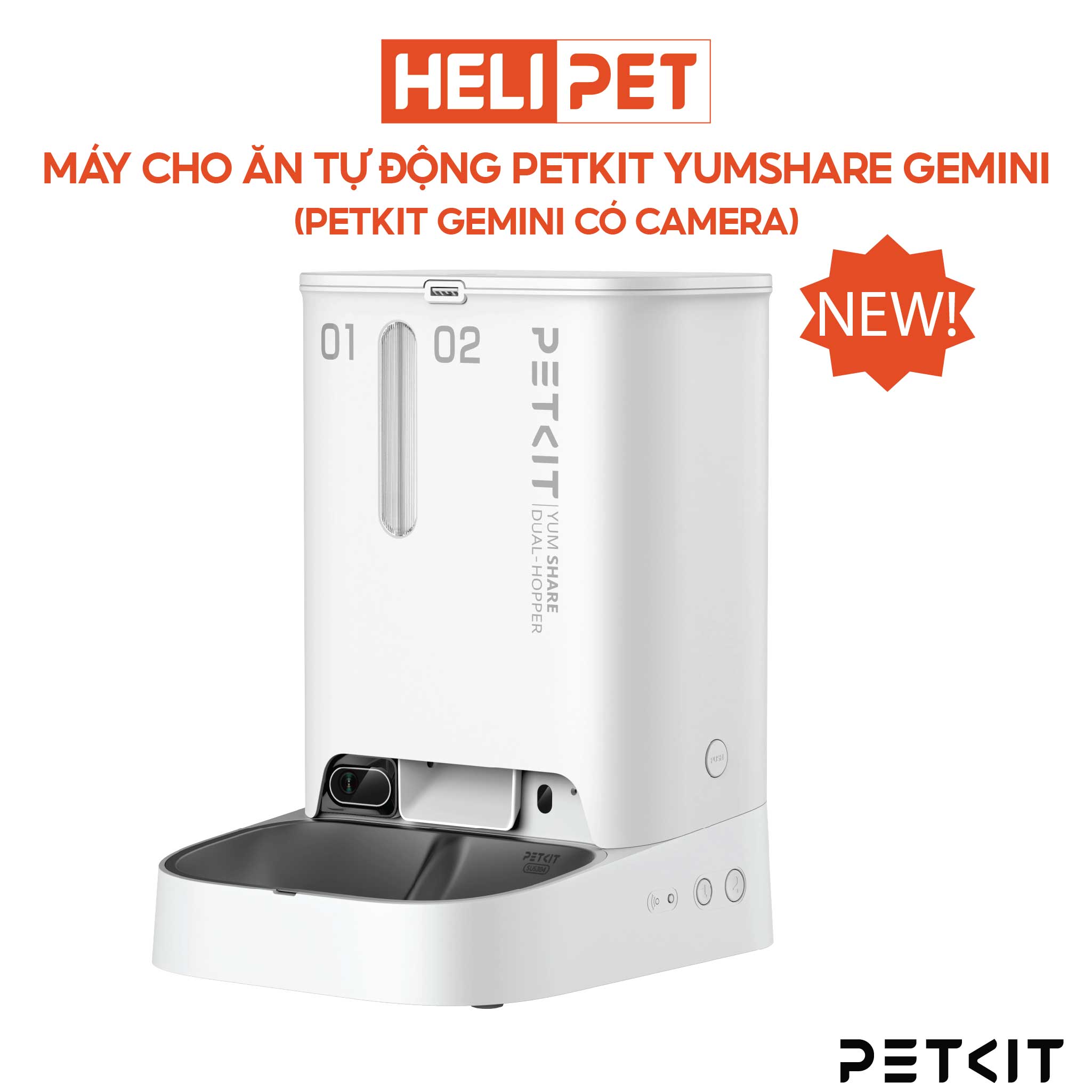 Máy Nhả Hạt Tự Động Cho Chó Mèo PETKIT Gemini YumShare Camera Có Hai Ngăn Dung Tích 5 Lít- HeLiPet