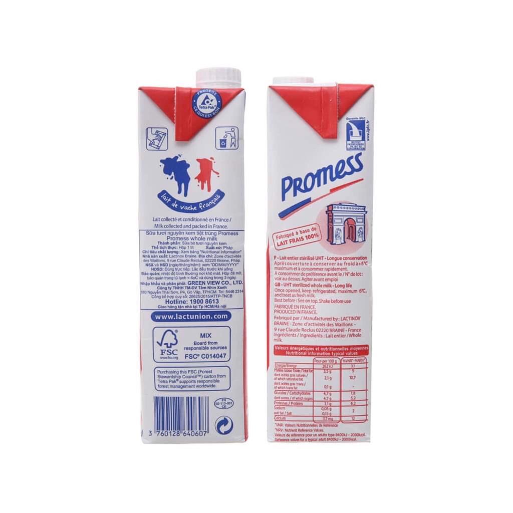 Thùng Sữa Promess Nguyên Kem 1L - Nhập Khẩu Pháp