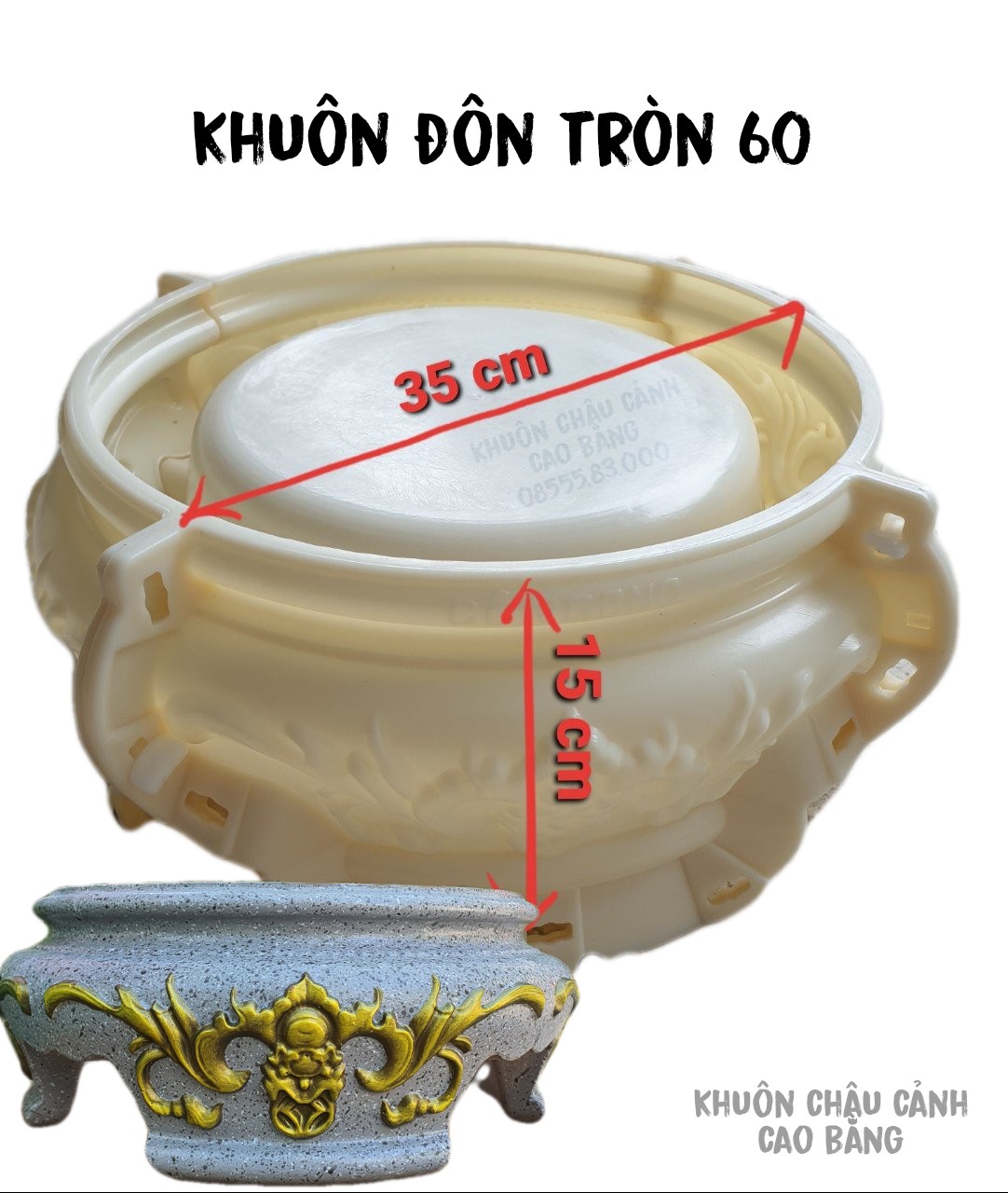 Khuôn Đúc Chậu Cảnh Tròn 60 và Chân Đôn khuôn chậu ABS siều bền có lòng trong dễ dàng sử dụng