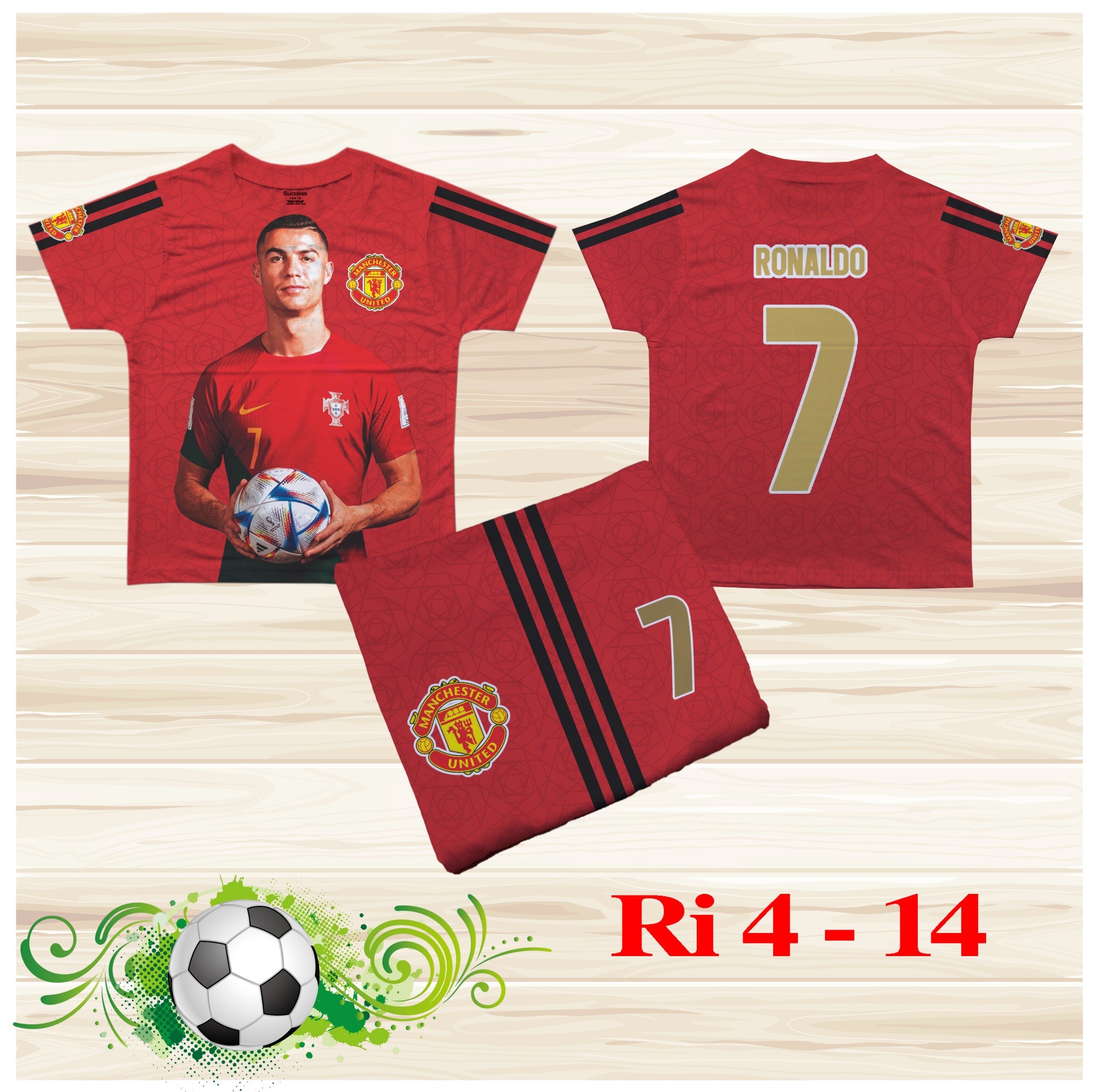 Đồ bộ thể thao cho bé hình Ronaldo 07 size từ 14-36kg chất thun lạnh thái mềm mát