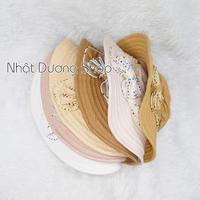 Nón Bo Nữ Vành 7cm gắn nơ chấm bi - Chất liệu vải cotton cao cấp đẹp thích hợp cho chị em phụ nữ