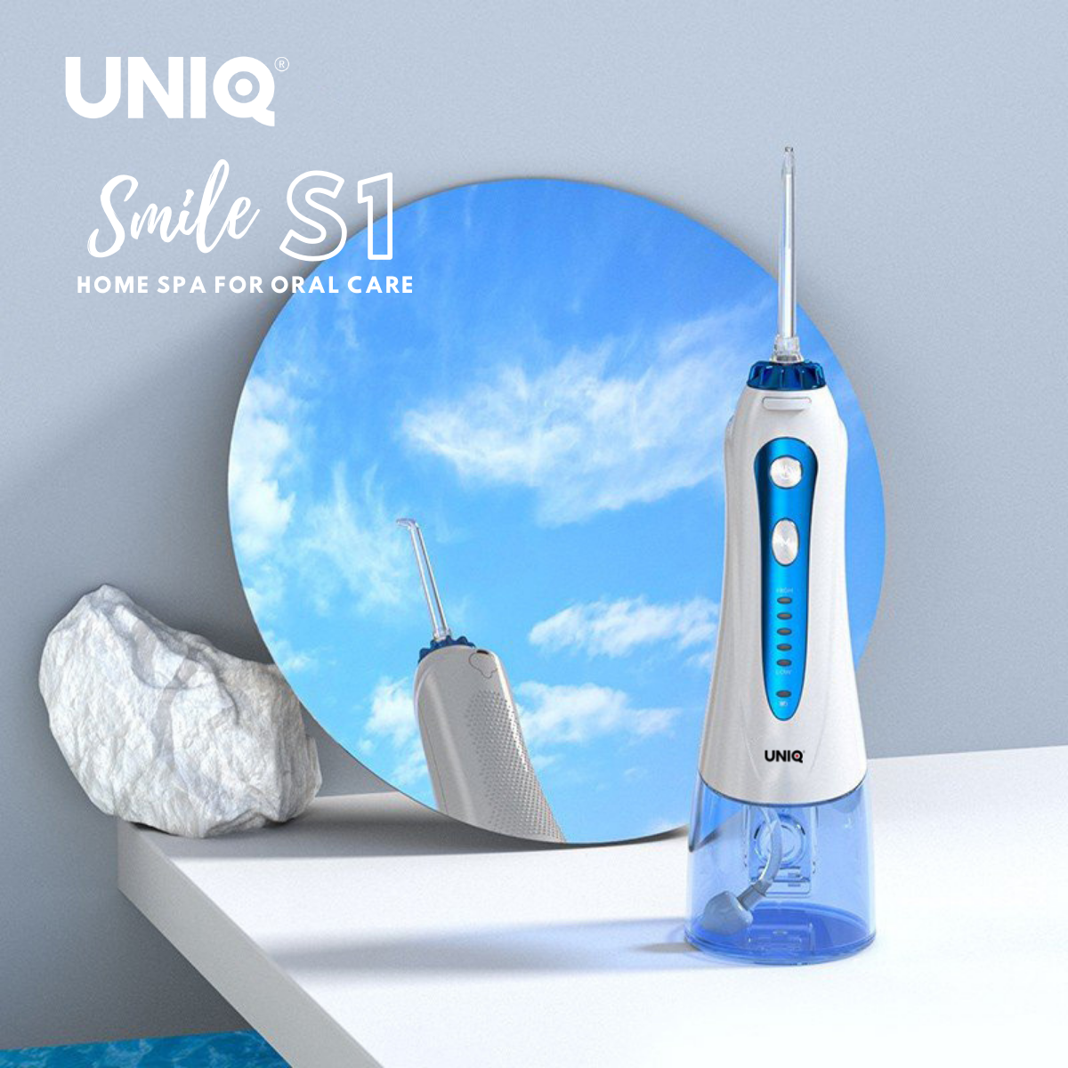 Tăm Nước Cầm Tay UNIQ Smile S1 Nhật Bản Cao Cấp Máy Vệ Sinh Răng Miệng Mini Tốt May Tam Nuoc Waterpik Gia Đình Không Dây Xịt Xỉa Rửa Làm Sạch Kẽ Răng Niềng Dụng Cụ Cạo Lưỡi Nhập Khẩu Bảo Hành Chính Hãng 12 Tháng