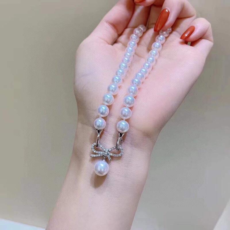 Dây Chuyền Ngọc Trai Thật Nước Ngọt Size 7-8ly Khóa Nơ Bạc - Trường Thịnh Ngọc Trai