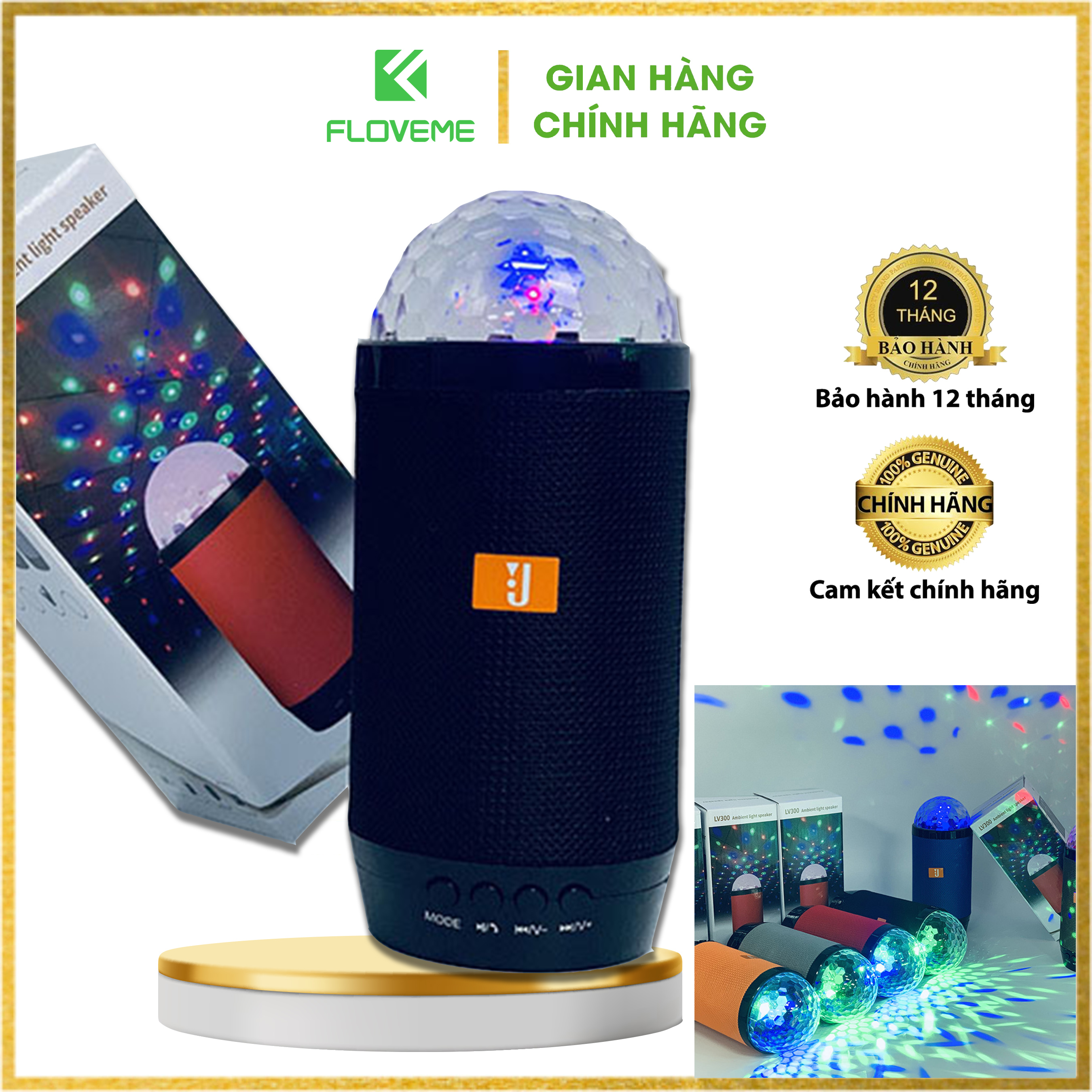 Loa Bluetooth Không Dây FLOVEME JBL LV300 Kèm Đèn Sao Lung Linh Nghe Nhạc Hay, Hỗ Trợ Cắm USB, Thẻ Nhớ TF Nhỏ Gọn - Hàng chính hãng