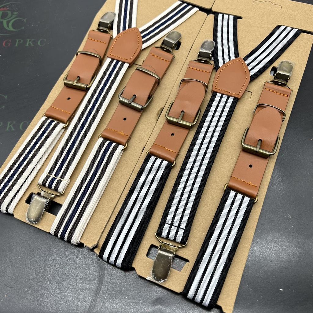 Dây đai chữ Y Nam nữ kẻ dây thun đính da khóa đồng Phụ kiện cưới Giang