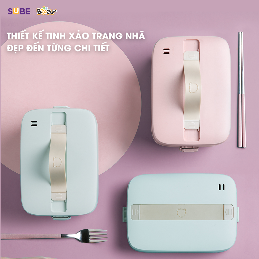 Hộp Cơm Cắm Điện Bear 2 Tầng 3 Ngăn Hâm Nóng Cực Nhanh Inox 304 An Toàn Giữ Nhiệt Chống Trào 1,2L SB-HC12L - Hàng Chính Hãng