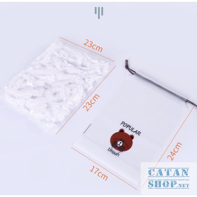 Set 100 màng bọc thực phẩm túi gấu Màng bọc thực phẩm PE có chun bọc đồ ăn co giãn tái sử dụng nhiều lần.