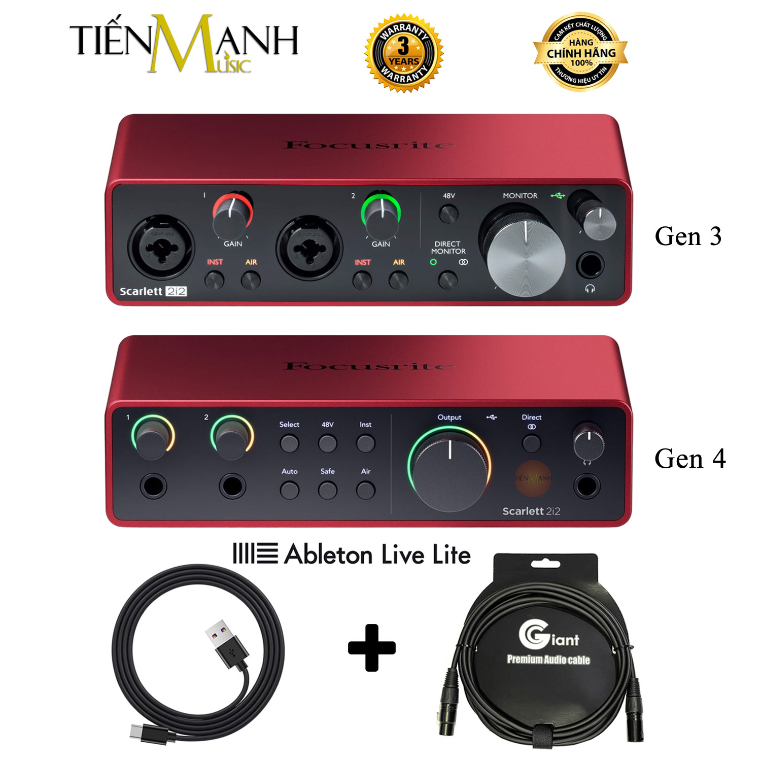 [Tặng Cable, BH 3 Năm] Focusrite 2i2 Gen 3, Gen 4 Sound Card Âm Thanh Scarlett - Focus USB Audio SoundCard Gen3 - Gen4 Hàng Chính Hãng