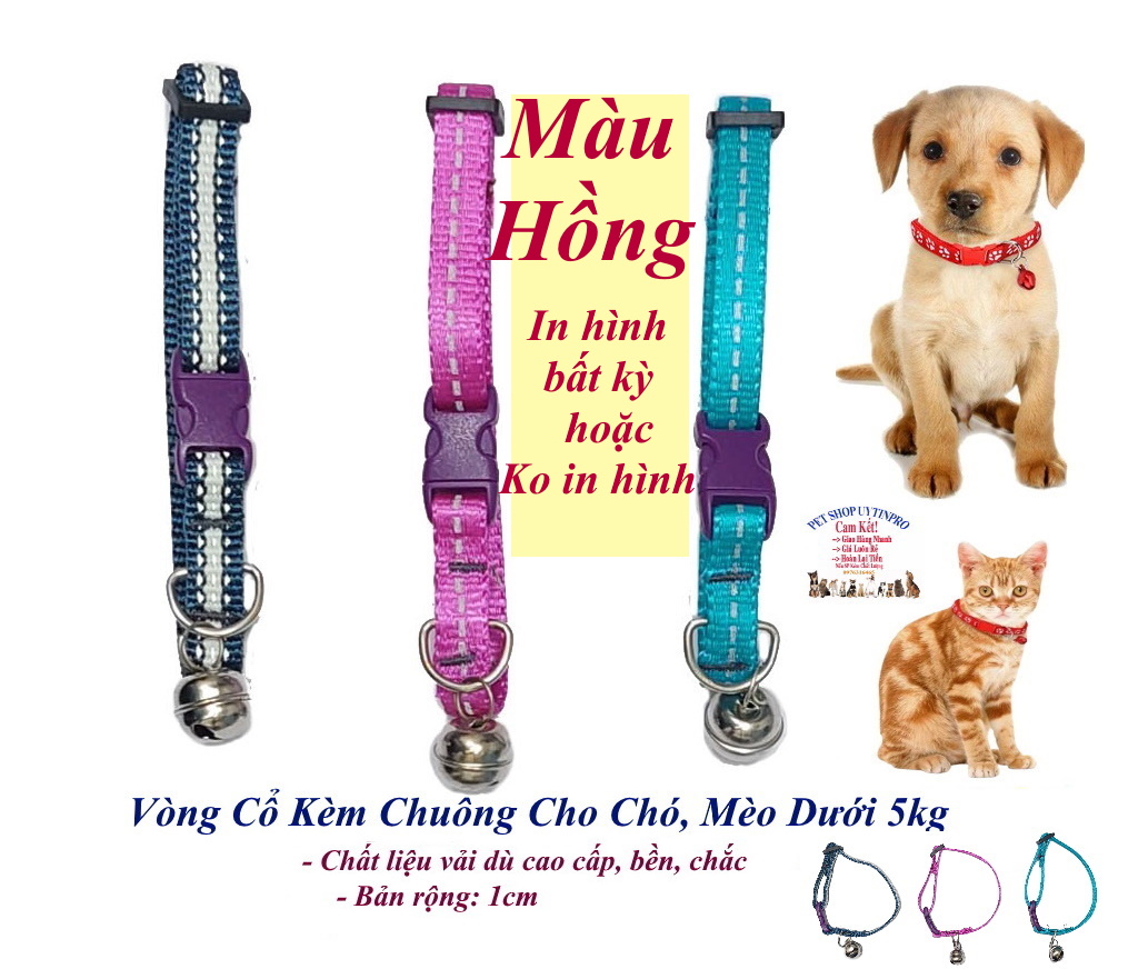 Vòng cổ kèm chuông cho Chó Mèo dưới 5kg Bản rộng 1cm Chất liệu vải dù cao cấp Bền chắc, An toàn với thú cưng, Sx tại VN