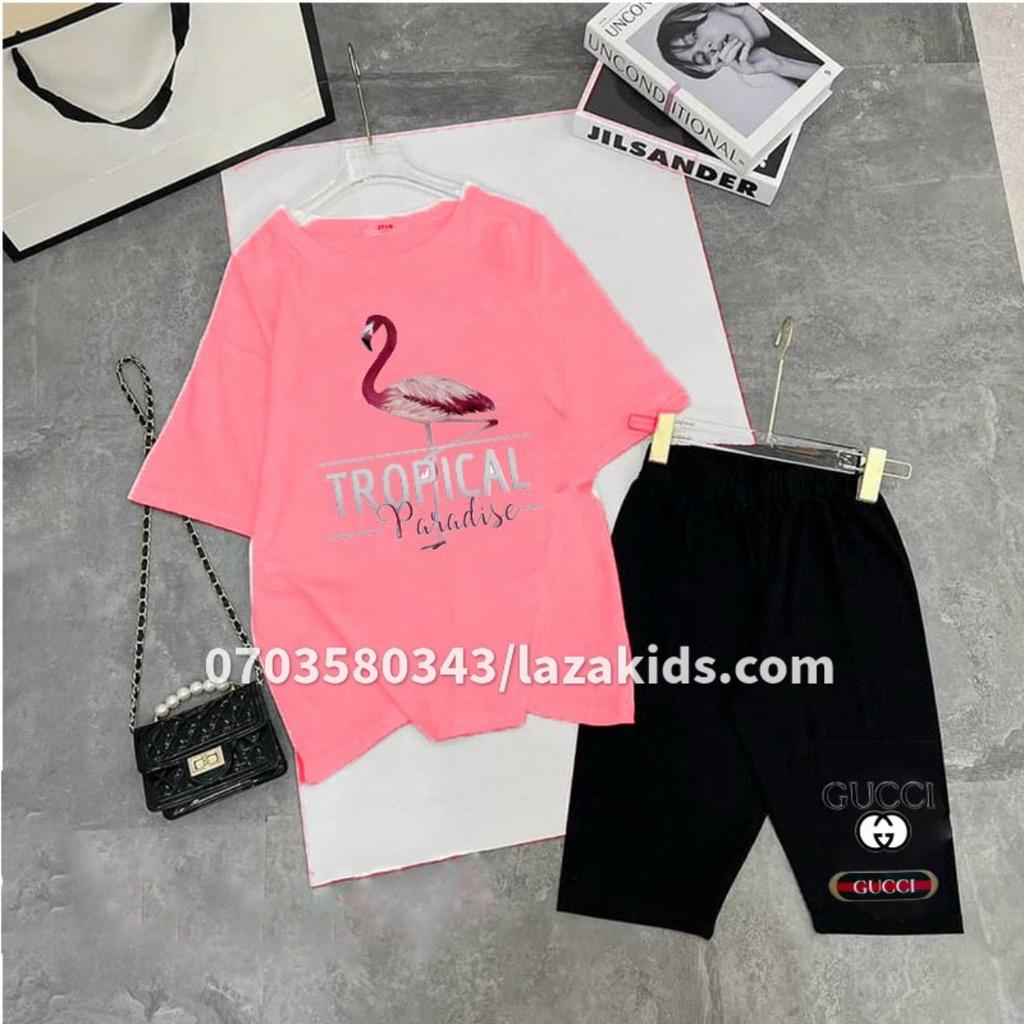 Đồ bộ bé gái size đại 25kg 30kg 40kg 45kg in HỒNG HẠC mặc siêu xinh dễ thương cotton 100% LAZAKIDS