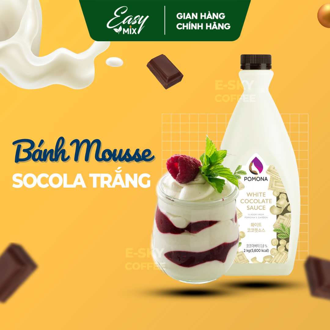 Sốt Socola Trắng Pomona Chocolate Sauce Nguyên Liệu Pha Chế Cà Phê Trà Sữa Hàn Quốc Chai 2kg