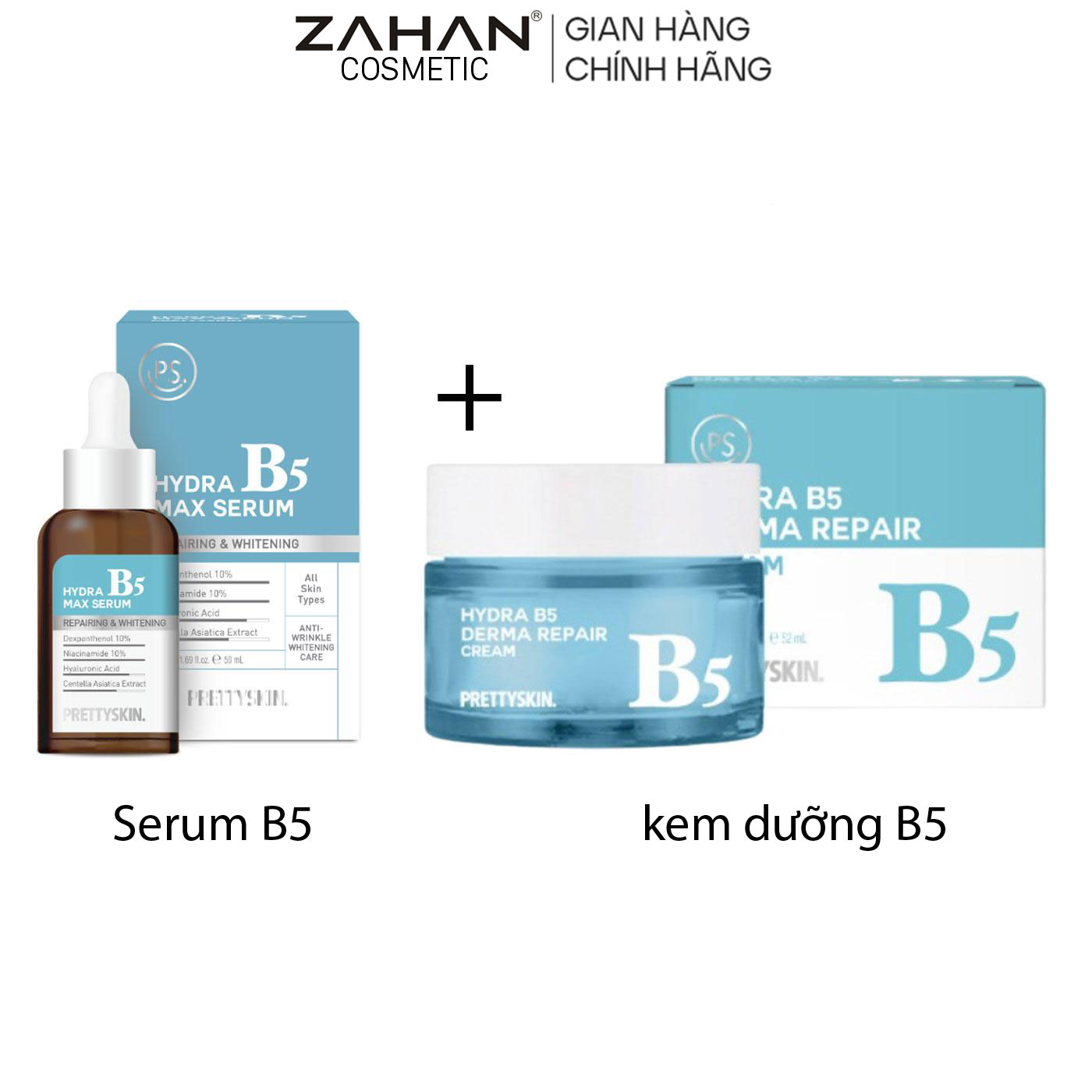 Combo 2 Tinh chất phục hồi dưỡng trắng Hydra B5 Max Serum và Kem dưỡng phục hồi dưỡng trắng Hydra B5 Derma Repair Cream