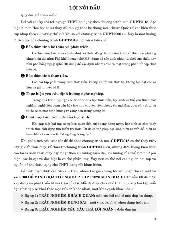 Sách 60 Đề Minh Họa Tốt Nghiệp THPT 2026 - Môn Hóa Học